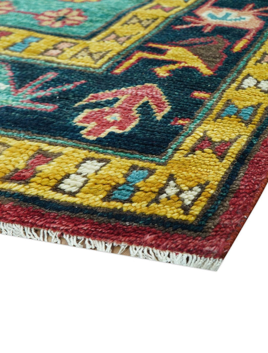 Custom Made Red And Green Traditional Heriz Design Hand Knotted Wool Rug