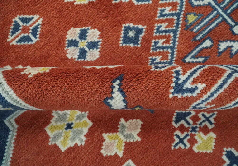 Custom Made Red, Blue, Gray and Mustard Traditional Hand knotted wool Area Rug