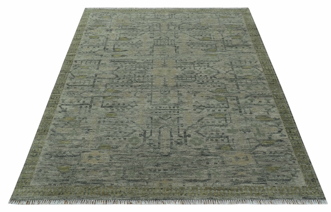 Custom Made Rug Modern Transitional Design Beige And Green Hand Knotted wool