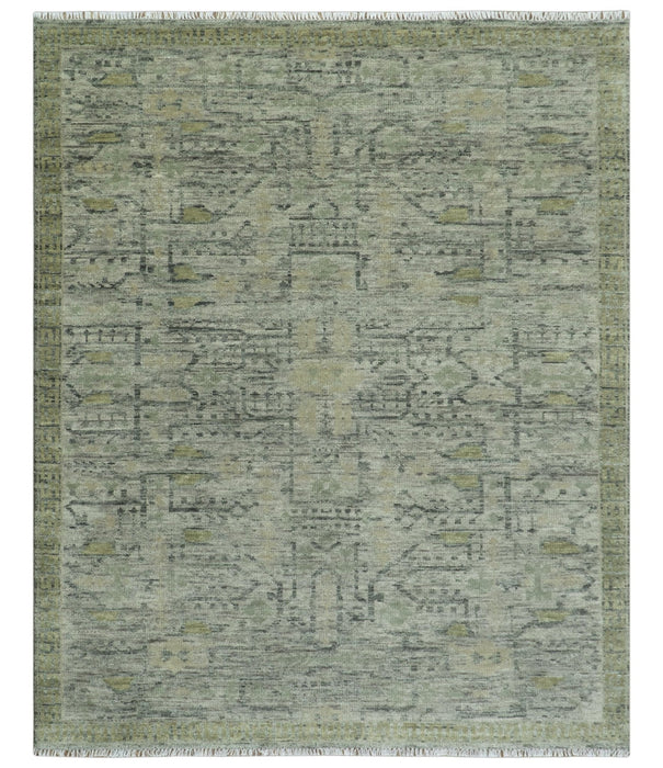 Custom Made Rug Modern Transitional Design Beige And Green Hand Knotted wool