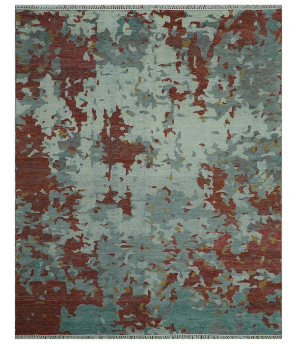 Custom Made Rust And Gray Modern Abstract Design Hand knotted Wool Area Rug