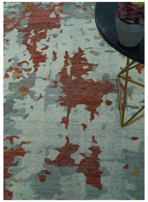 Custom Made Rust And Gray Modern Abstract Design Hand knotted Wool Area Rug