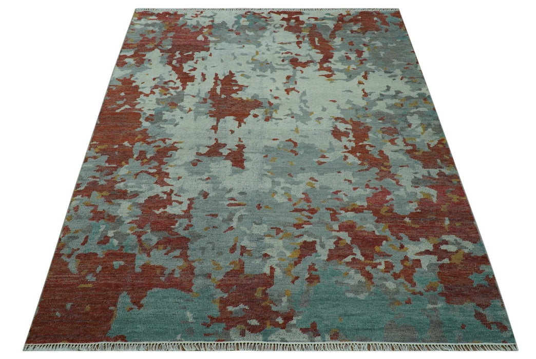 Custom Made Rust And Gray Modern Abstract Design Hand knotted Wool Area Rug