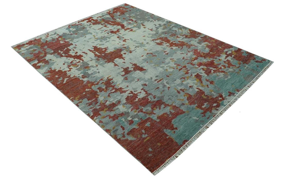 Custom Made Rust And Gray Modern Abstract Design Hand knotted Wool Area Rug