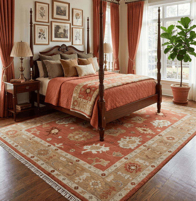 Custom Made Rust, Ivory and Beige Hand Knotted Traditional Oushak Multi Size Wool Area Rug