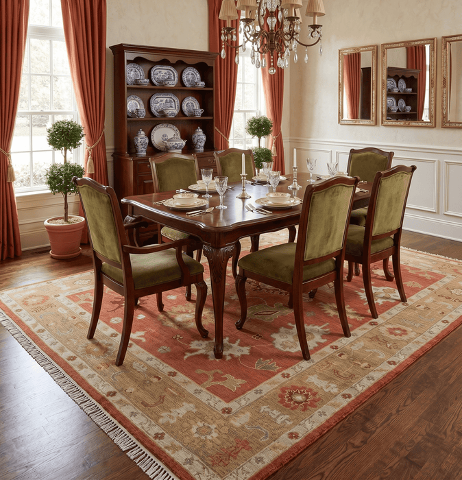 Custom Made Rust, Ivory and Beige Hand Knotted Traditional Oushak Multi Size Wool Area Rug