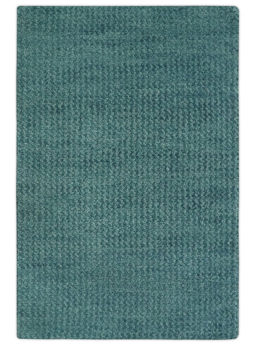 Custom Made shades of Sea Blue Contemporary Hand Knotted Wool area Rug