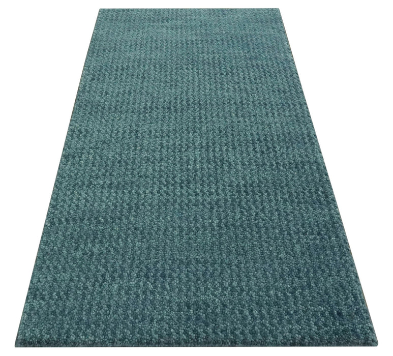 Custom Made shades of Sea Blue Contemporary Hand Knotted Wool area Rug