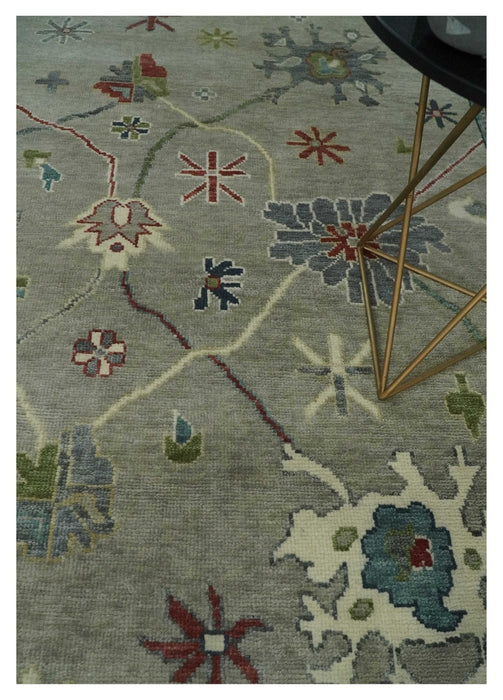 Custom Made Silver and Gray Oushak Hand Knotted Traditional Wool Rug