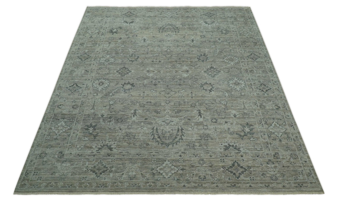Custom Made Silver Brown Traditional Transitional Hand Knotted Wool Rug