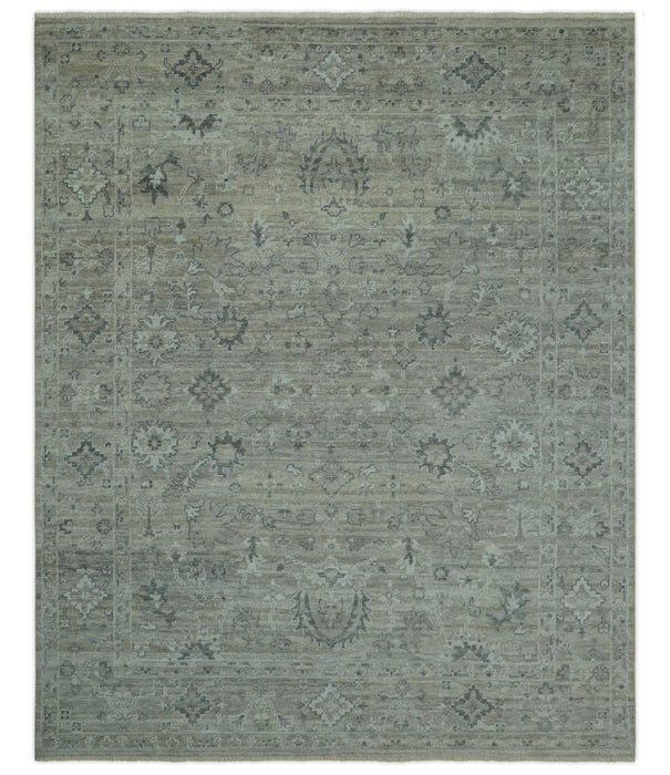 Custom Made Silver Brown Traditional Transitional Hand Knotted Wool Rug