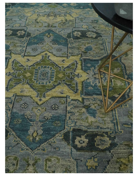 Custom Made Silver, Moss Green and Blue Heriz Traditional wool Area Rug