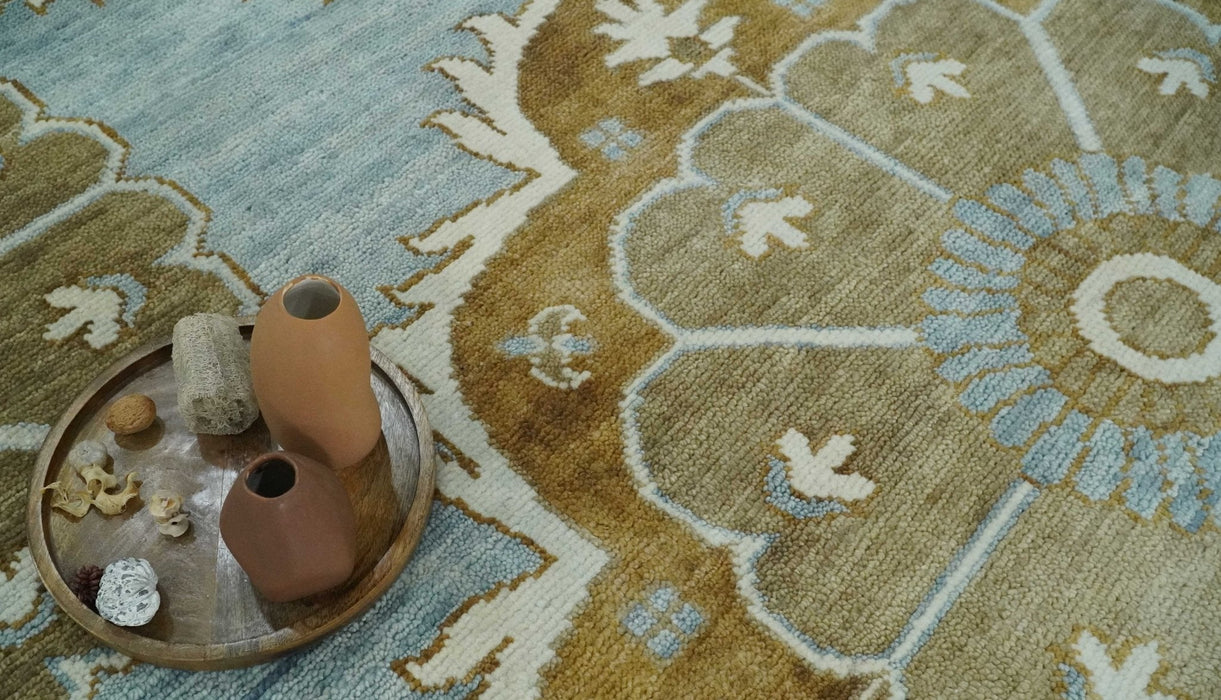 Custom Made Silver, Olive and Ivory Traditional Medallion Large Floral Design Hand knotted wool Area Rug