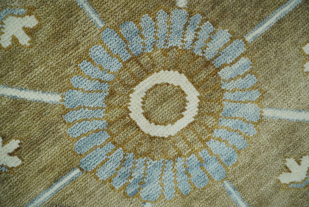 Custom Made Silver, Olive and Ivory Traditional Medallion Large Floral Design Hand knotted wool Area Rug