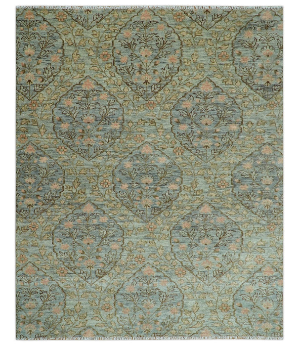 Custom Made Silver, Pink And Brown Floral Motifs Design Hand Knotted wool area rug