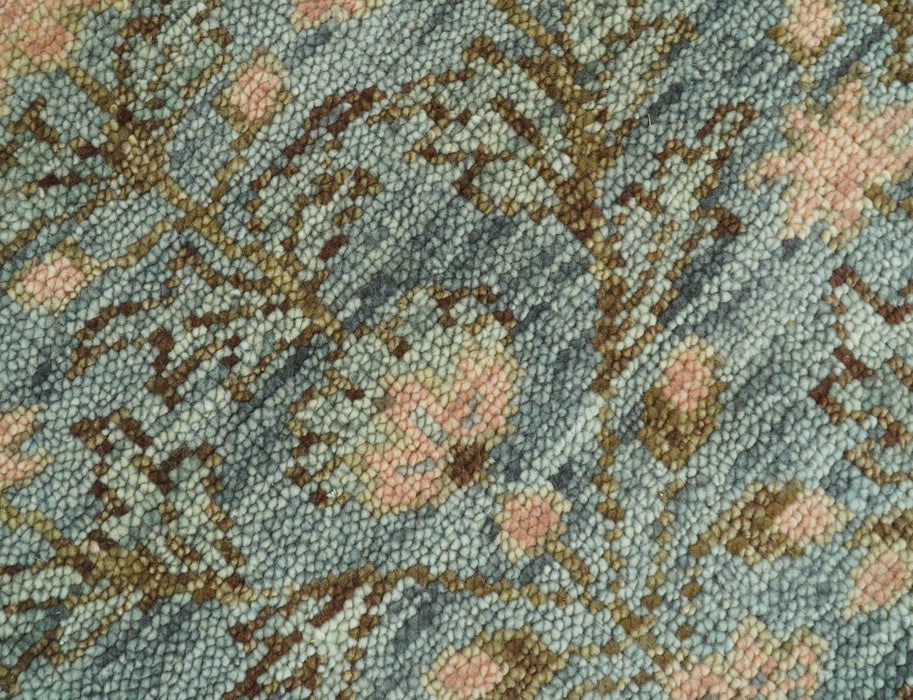 Custom Made Silver, Pink And Brown Floral Motifs Design Hand Knotted wool area rug
