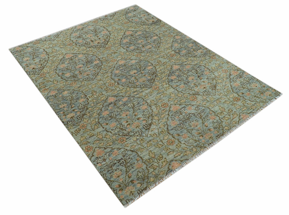 Custom Made Silver, Pink And Brown Floral Motifs Design Hand Knotted wool area rug