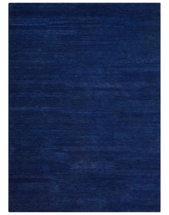 Custom Made Solid Modern Blue Hand Tufted thick Wool Area Rug