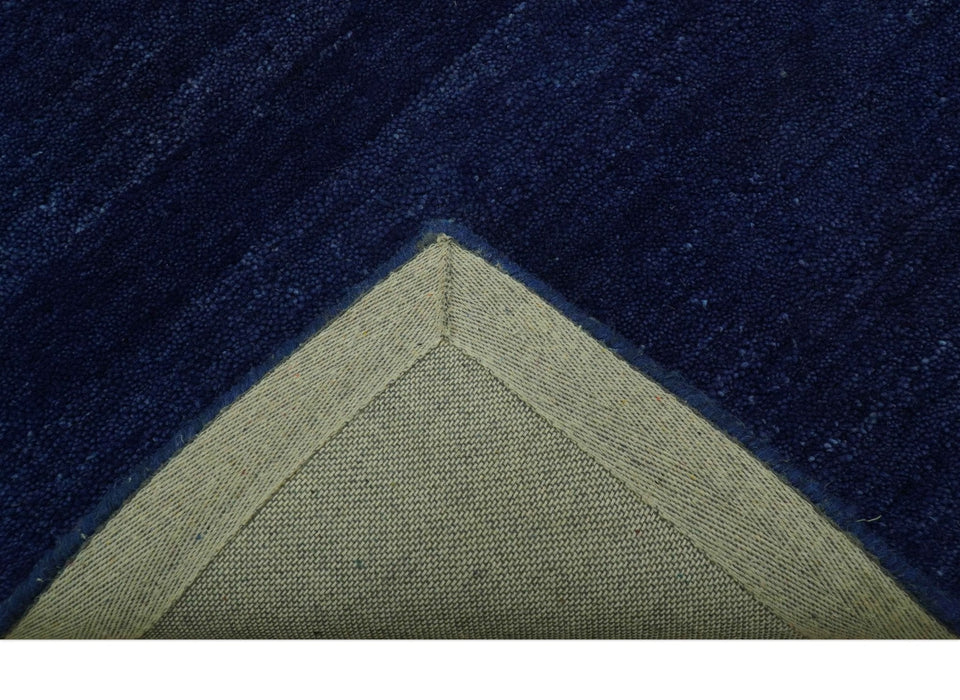 Custom Made Solid Modern Blue Hand Tufted thick Wool Area Rug