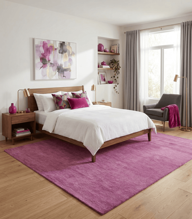 Solid Plane Orchid Pink Woolen Hand Tufted Multi Size Rug