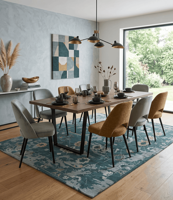 Custom Made Teal and Silver Traditional Oriental Oushak wool Area Rug