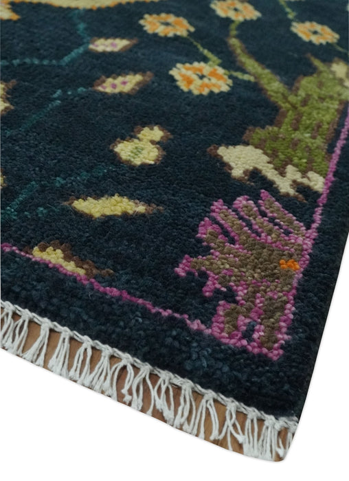 Custom Made The Jungle Life Peacock on tree Rug Hand Knotted Blue and Green Wool Rug