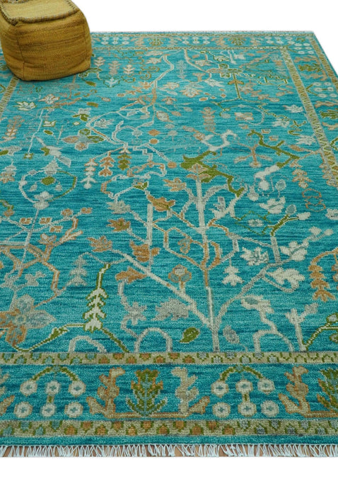 Custom Made The Plants and Roots Blue Hand Knotted Traditional Wool Area Rug