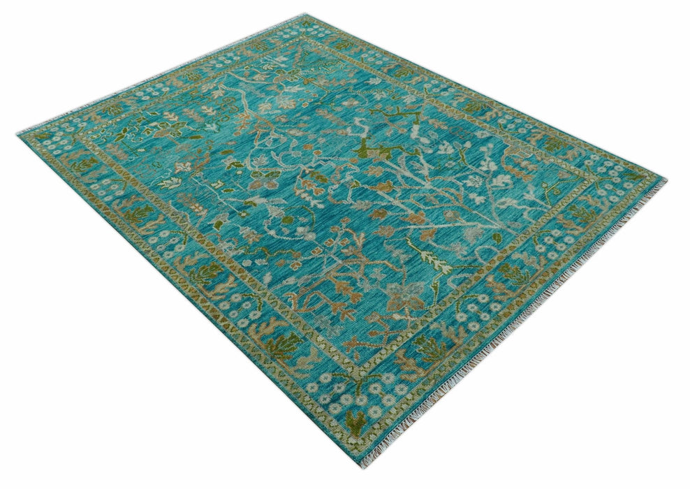 Custom Made The Plants and Roots Blue Hand Knotted Traditional Wool Area Rug