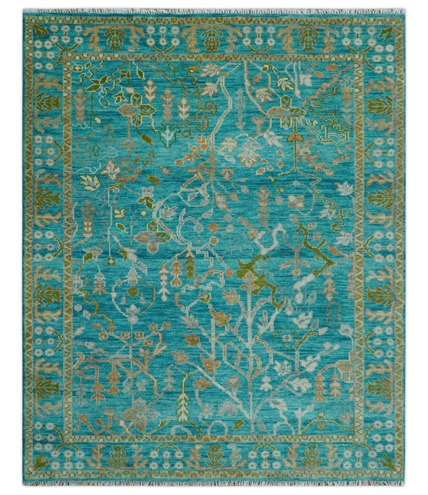 Custom Made The Plants and Roots Blue Hand Knotted Traditional Wool Area Rug