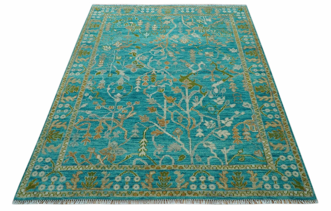 Custom Made The Plants and Roots Blue Hand Knotted Traditional Wool Area Rug
