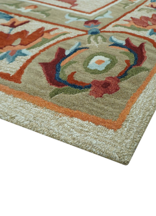 Custom Made Traditional Aubusson Design Beige And Brown Hand Tufted Wool Area Rug