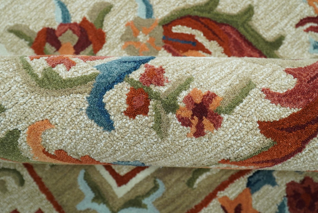 Custom Made Traditional Aubusson Design Beige And Brown Hand Tufted Wool Area Rug