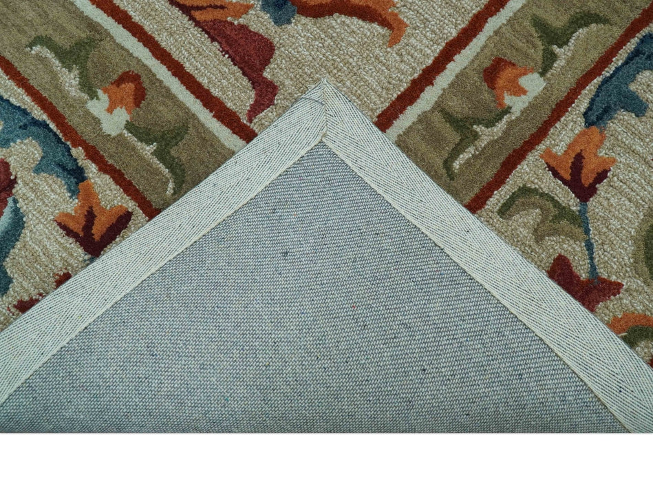 Custom Made Traditional Aubusson Design Beige And Brown Hand Tufted Wool Area Rug