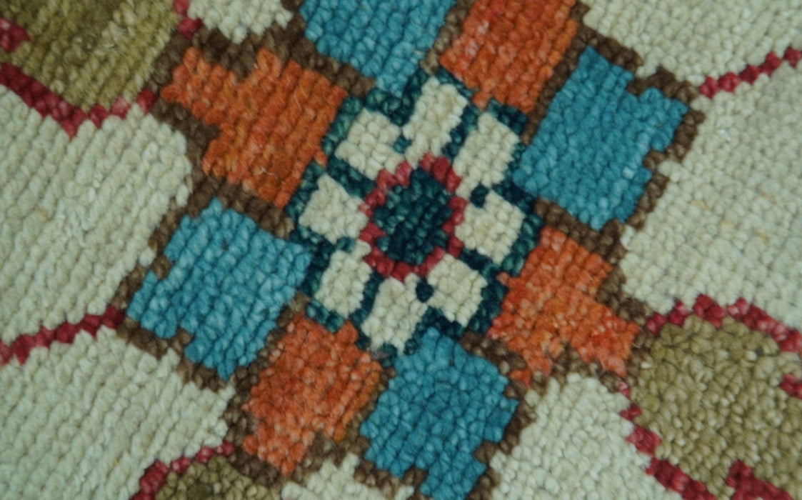 Custom Made Traditional Blue And Ivory Hand Knotted Wool Rug