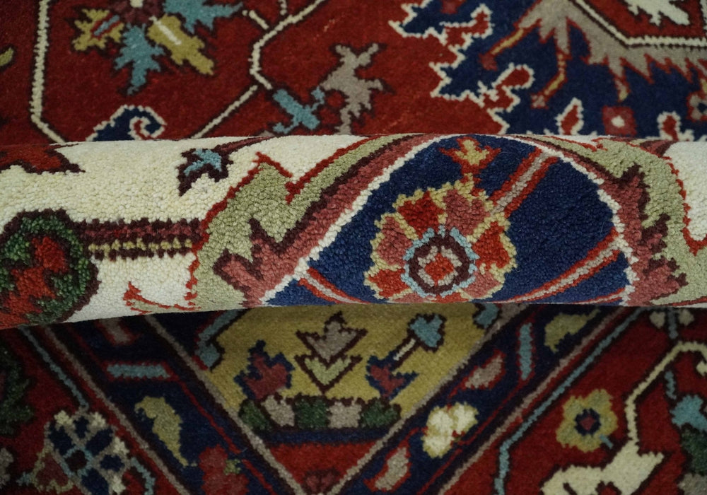 Custom Made Traditional Brown, Ivory and Blue Hand knotted Multi Size wool Area Rug