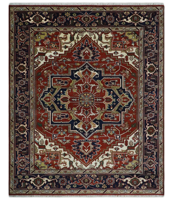 Custom Made Traditional Brown, Ivory and Blue Hand knotted Multi Size wool Area Rug