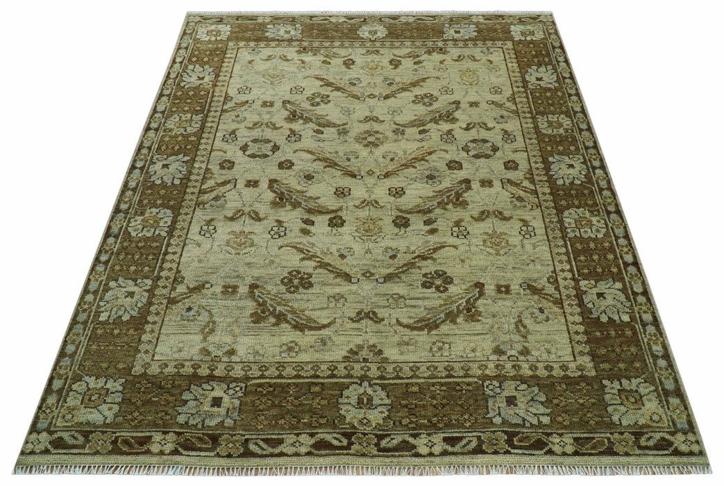 Custom Made Traditional Design Beige And Brown Hand Knotted wool area rug