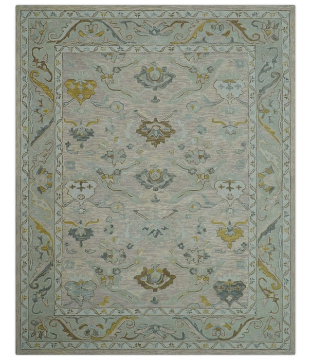 Custom Made Traditional Design Beige Peach Hand Tufted Wool Area Rug