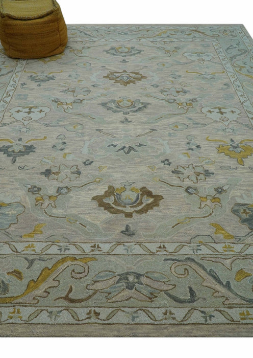 Custom Made Traditional Design Beige Peach Hand Tufted Wool Area Rug