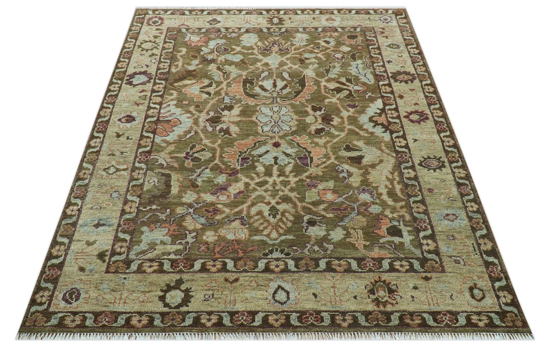 Custom Made Traditional Design Brown And Beige Hand Knotted wool area rug