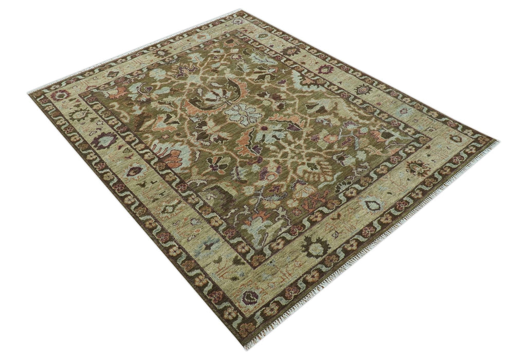 Custom Made Traditional Design Brown And Beige Hand Knotted wool area rug