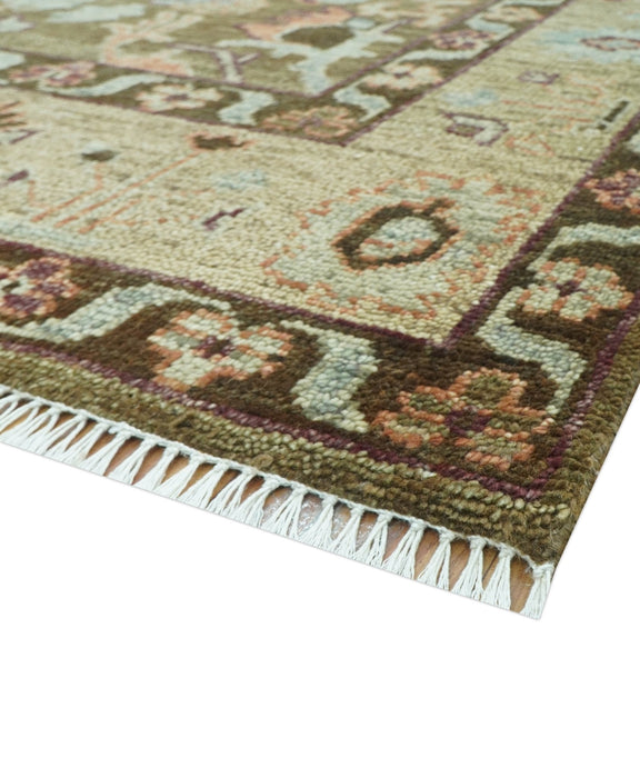 Custom Made Traditional Design Brown And Beige Hand Knotted wool area rug