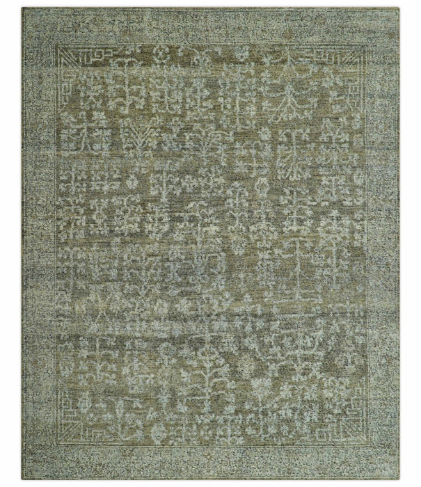 Custom Made Traditional Design Olive Hand Knotted Wool Area Rug