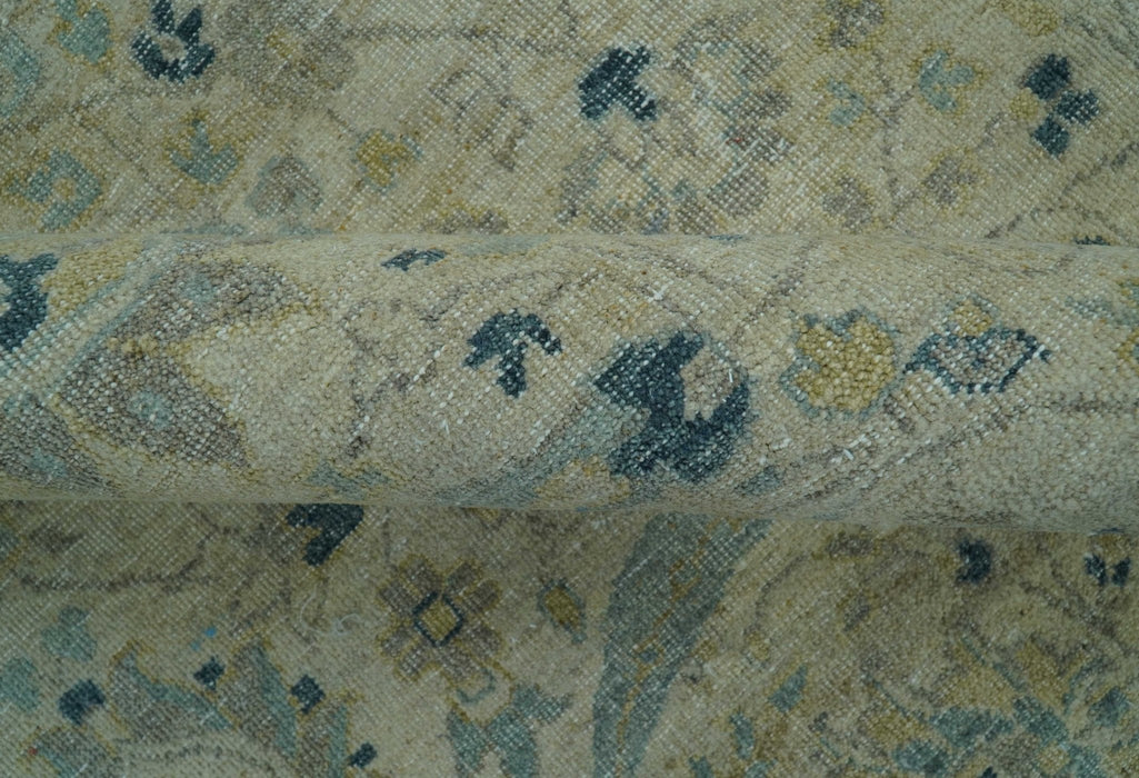 Custom Made Traditional Distressed Blue And Beige Hand Knotted wool area rug