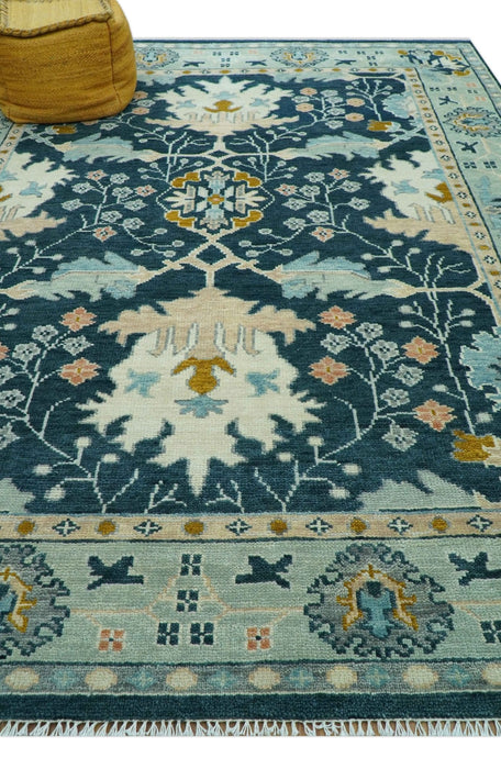Custom Made Traditional Donegal Design Blue Hand Knotted wool area rug