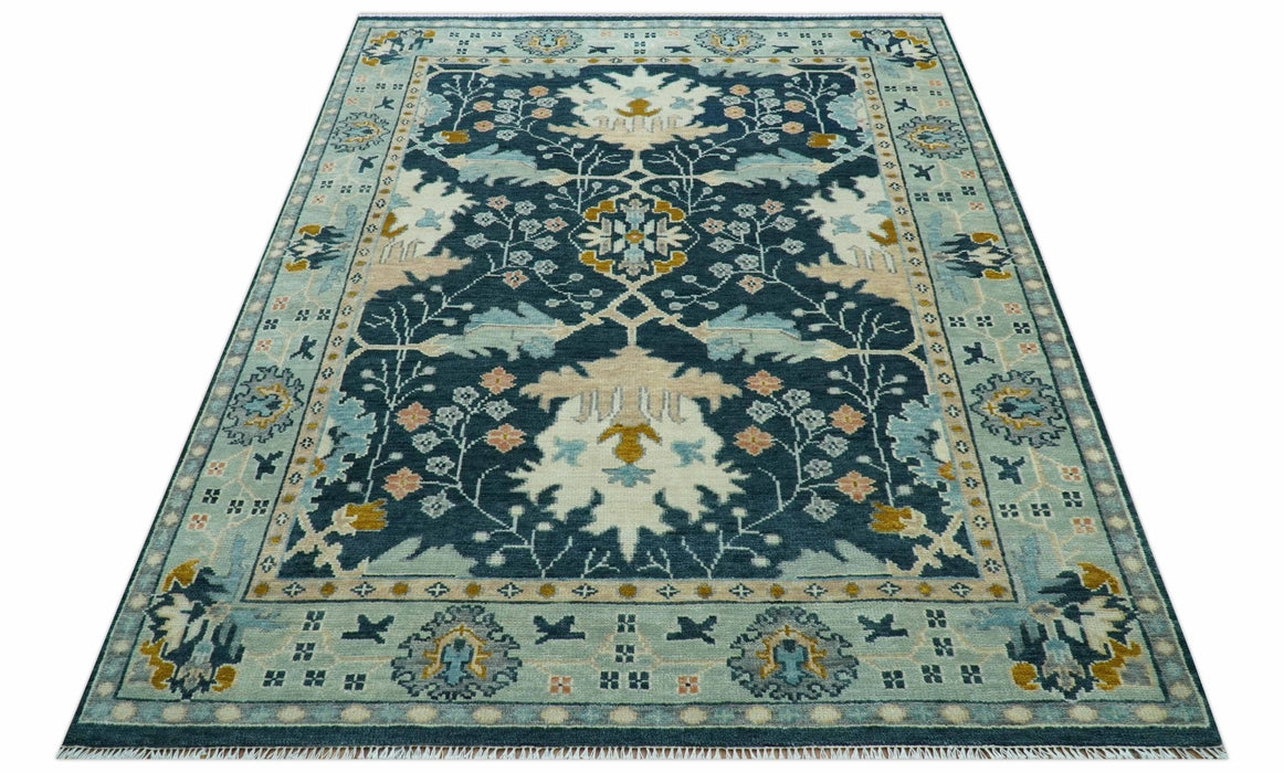 Custom Made Traditional Donegal Design Blue Hand Knotted wool area rug