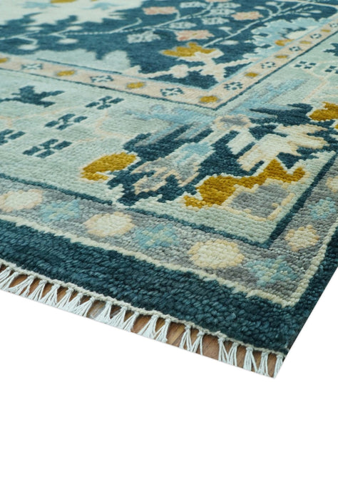 Custom Made Traditional Donegal Design Blue Hand Knotted wool area rug