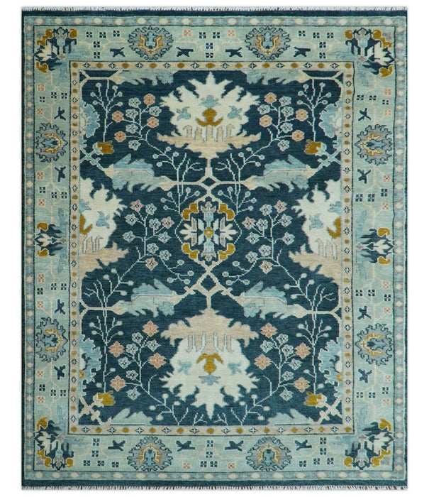 Custom Made Traditional Donegal Design Blue Hand Knotted wool area rug