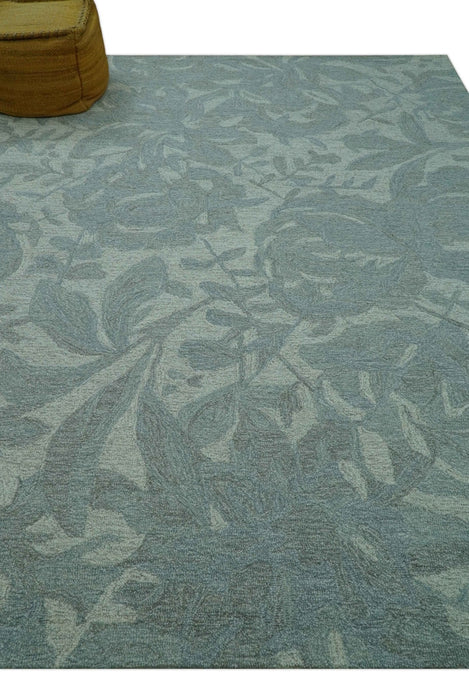 Custom Made Traditional Floral Design Silver And Blue Hand Tufted Wool Area Rug