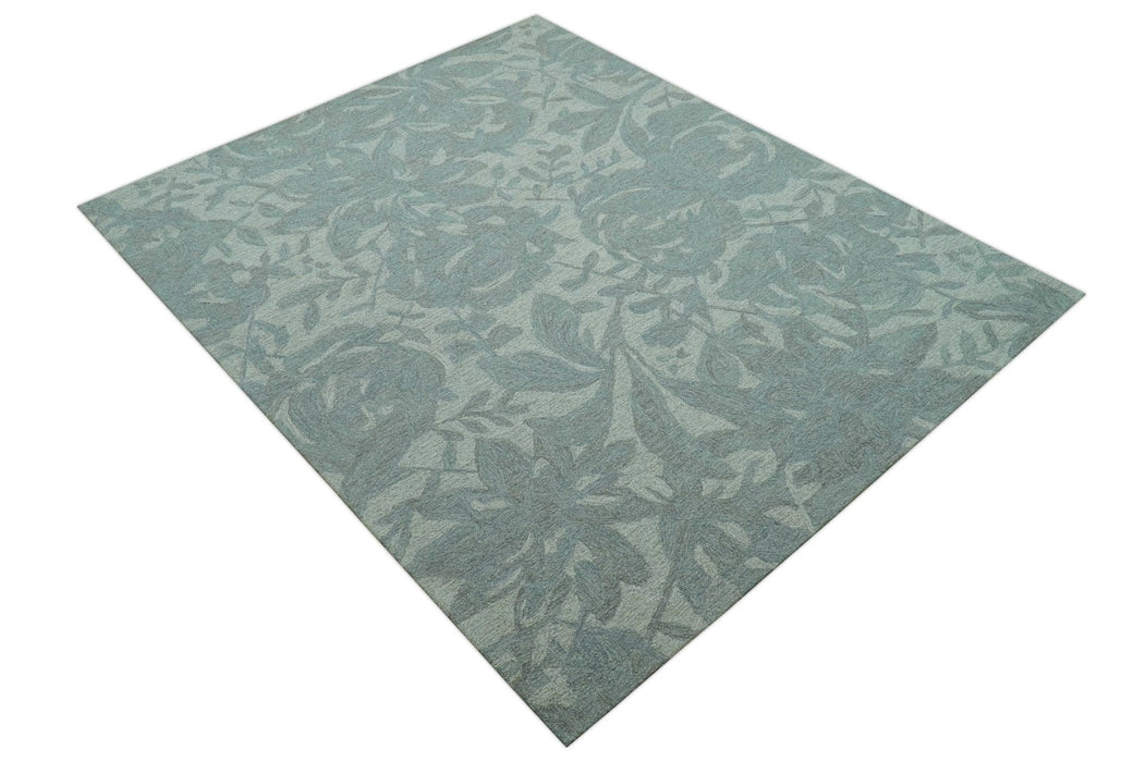 Custom Made Traditional Floral Design Silver And Blue Hand Tufted Wool Area Rug